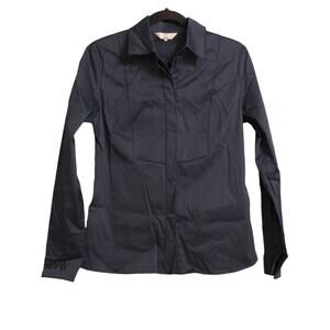 Obzee Womens Button Up Boyfriend Shirt Blue Long Sleeve Cuff Collar 2